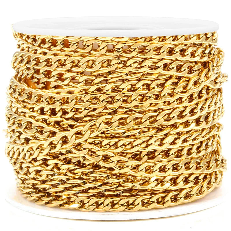 Women's Men's Selling in Meter Jewelry 18k PVD Gold Waterproof Stainless Steel NK1:1 Chains Rolls for Necklace Bracelet Making