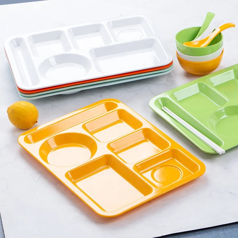 Factory Custom 14 Inch Rectangular Fast Food Canteen Serving Melamine 6 Compartment School Lunch Tray