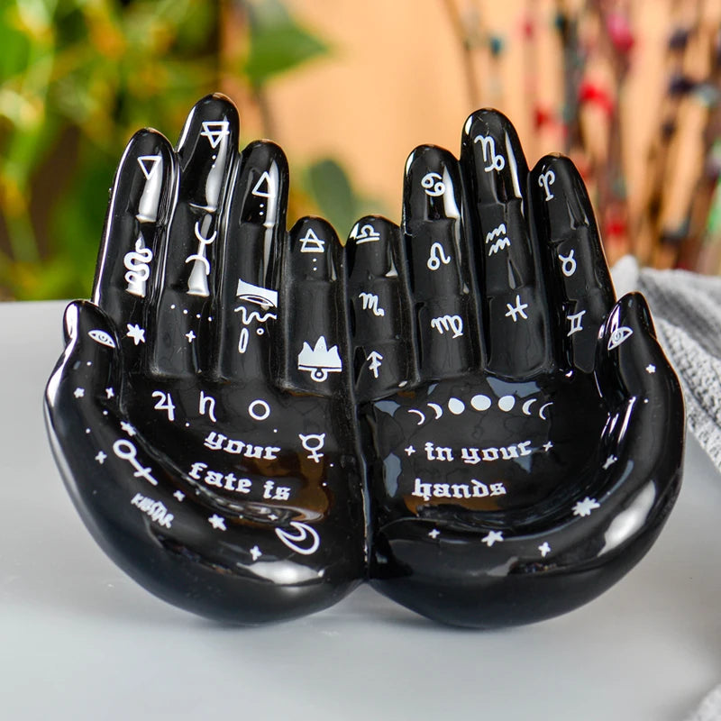 Simple Durable Glazed Earthenware Buddhist Jewelry Storage Display Plate Black Ceramic Necklace & Ring Holder