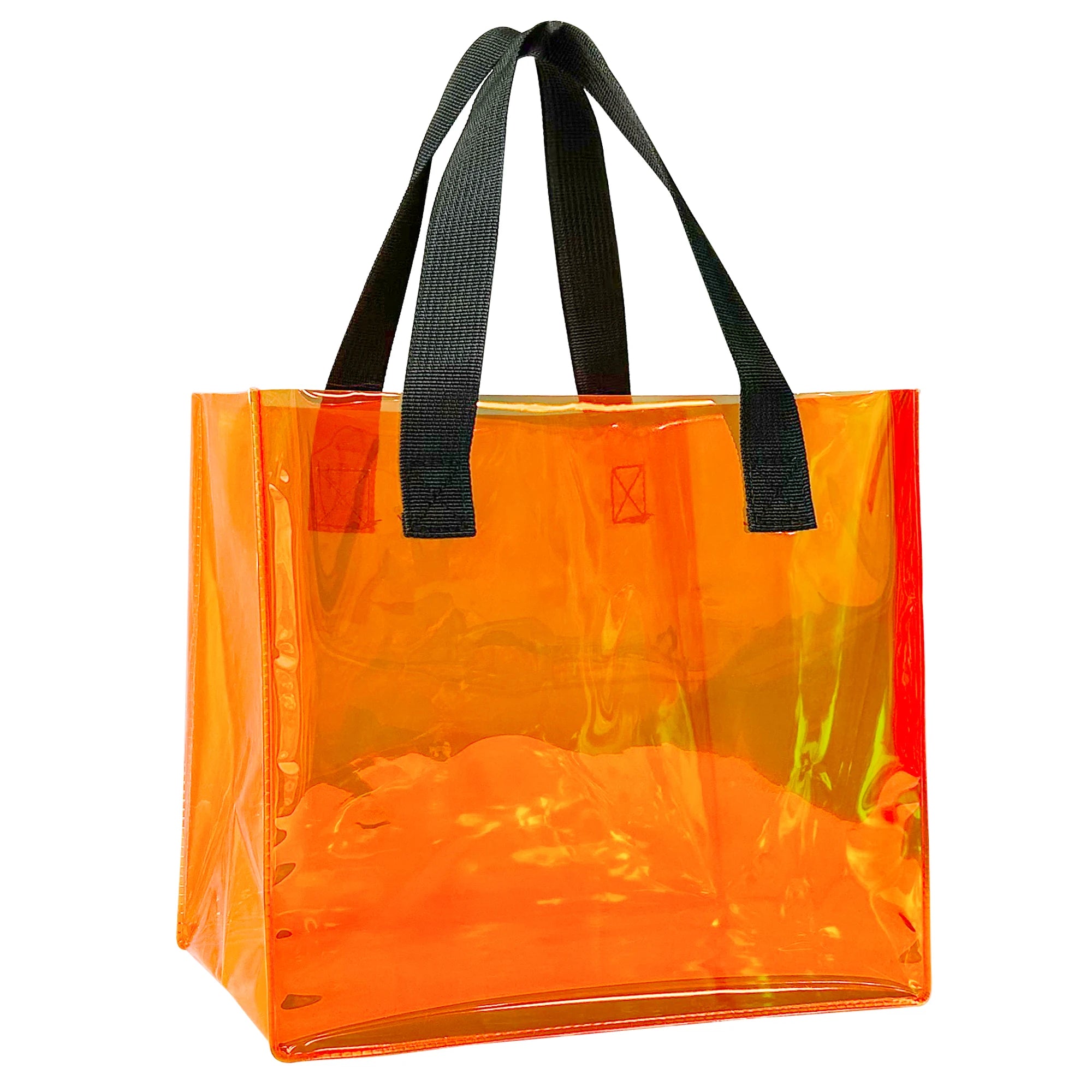 Custom Summer 2025 Orange PVC Tote Bag Waterproof Lightweight 9.84"x9.05"x 5.5" Anti-Scratch Reusable Shopping Bag for Beach