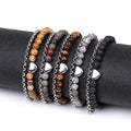 Wholesale Men Women Jewellery 6mm lava Quartz Hematite tiger Eye Natural Stone Bead Stainless Steel Heart Bracelets with Chain