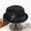 Fashion Men Europe America Popular Autumn Winter Bow Feather Short Brim Jazz Large Head Size Wool Felt Fedora Hats for Men