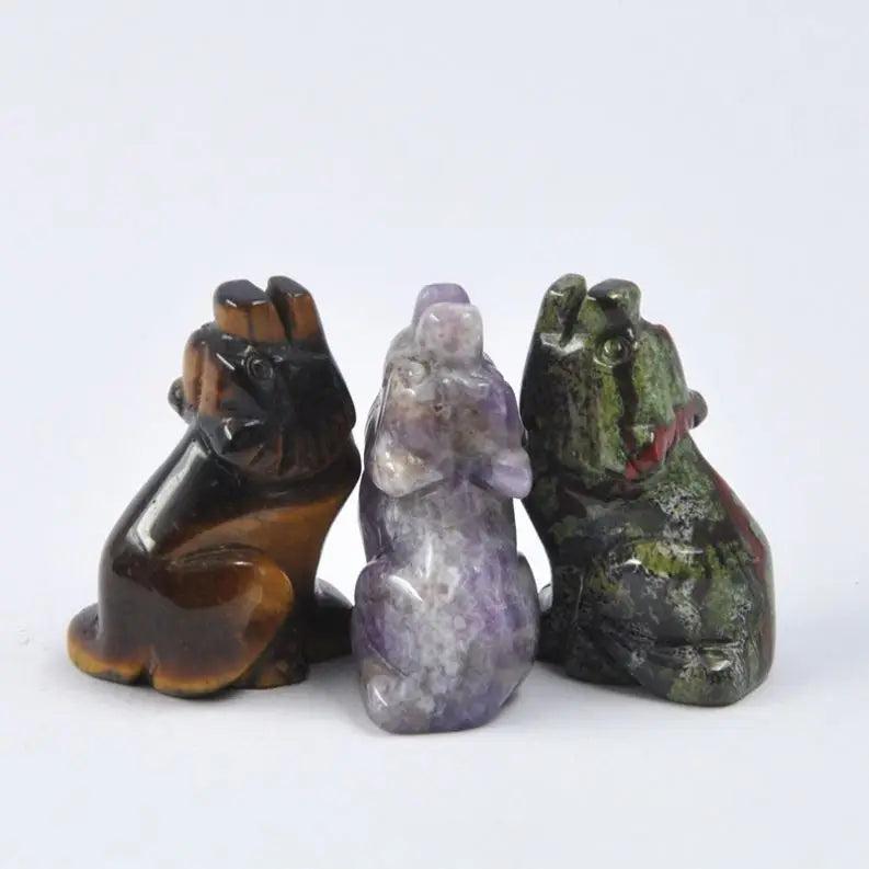 2026 Wholesale Crystal carved Wolf heads pendant carvings