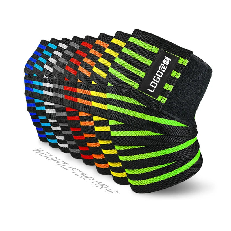 Unisex Customized Logo Sports Safety Pads Brace Gym Knee Wraps Bandage Knee Sleeve for Weightlifting with Knee Support Stripe