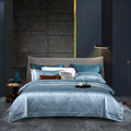 Luxury Blue Pillow Sham 100% Cotton Satin Jacquard Comforter Duvet Cover Dedicate Bed Linen Bedding Set