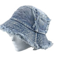 Custom Vacation Image Frayed Edge Distressed Cotton Embossed Custom Denim Bucket Hat Traveling Fashion Unisex Stylish Party Sun