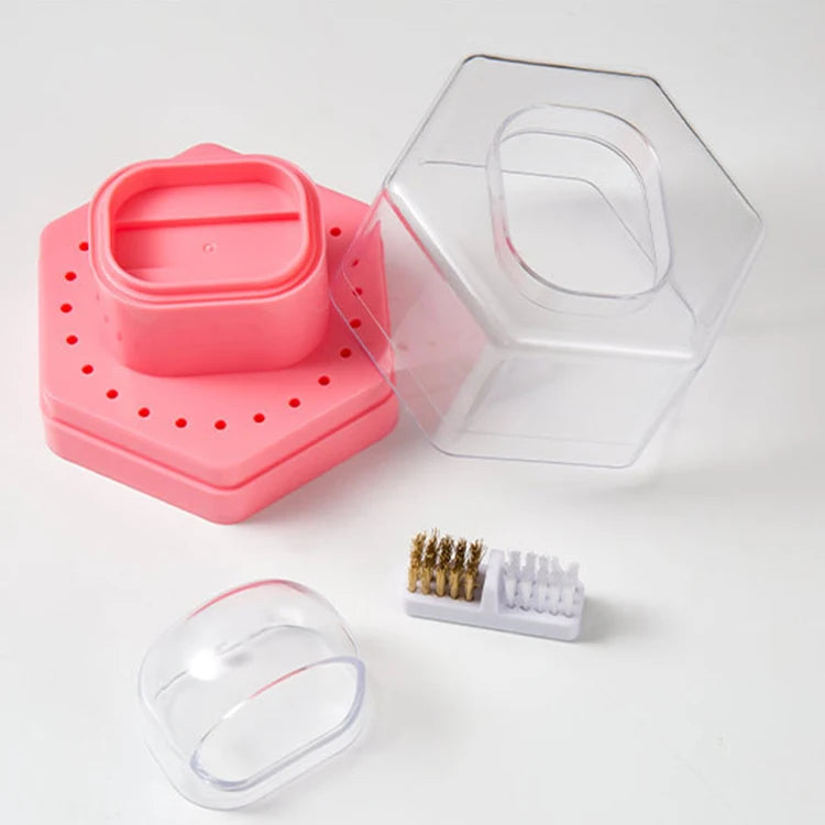 24 Holes Nail Drill Bits Exhibition Holder Nail Drill Bit Storage Box With Cleaning Brush 2 in 1 Nail Drill Polishing Tool Box