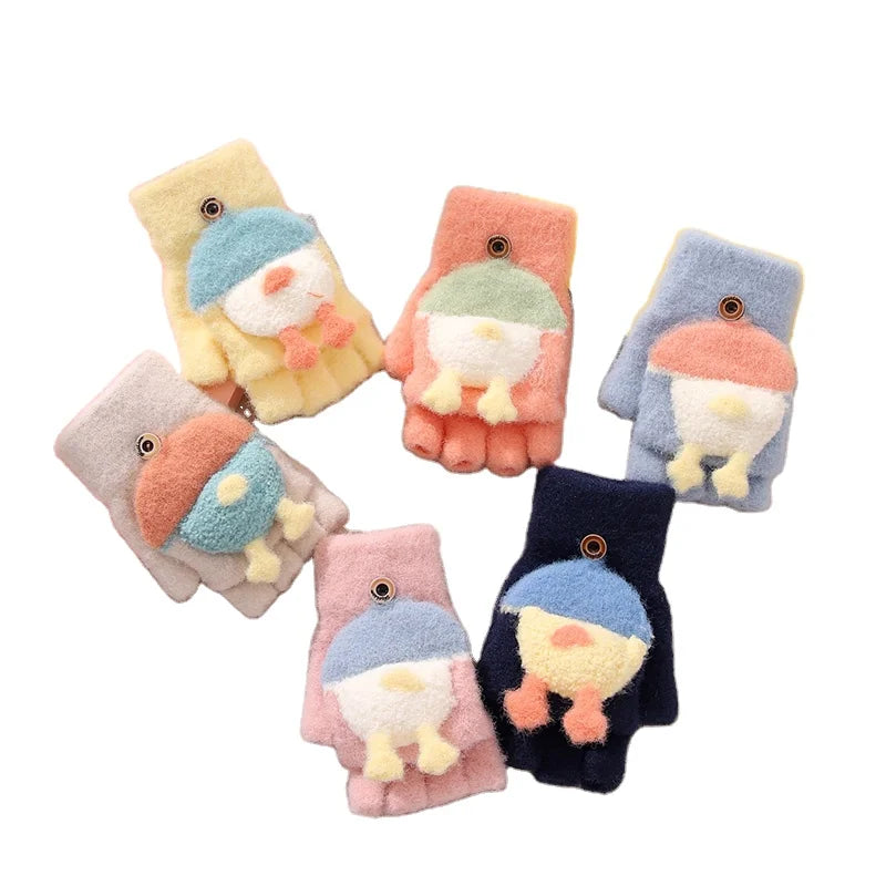 Cute Thermal Outdoor Fingerless Warm Winter Kids Knit Gloves