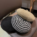 Stripe Artist Panama French Summer Handmade Casual Painter Breathable Women Straw Hollow Girls Hat Beret Cap for Women
