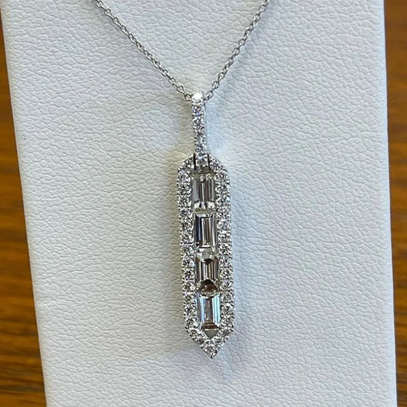CAOSHI Trendy Silver 4 Stone Square Cut Diamond Party Wedding Clavicle Arrow Zircon Pendant Necklace for Women