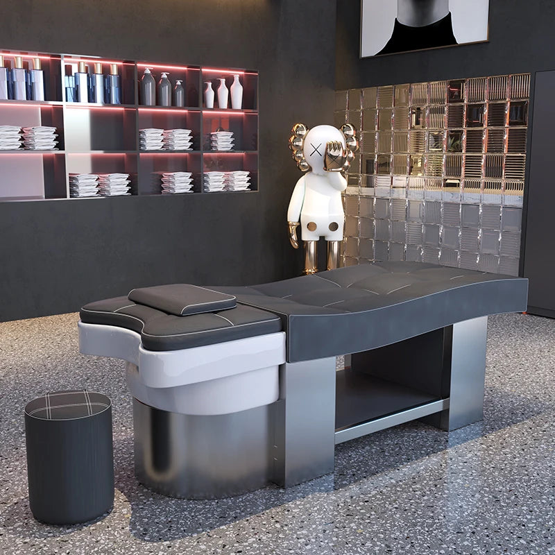 Luxury Beauty Salon Hair Washing Head Therapy Spa Thai Nursing Electric Water Circulation Shampoo Bed Chair with Steamer