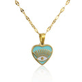 Fashion 18K Gold Plated Evil Eyes Pattern Love Shape Couple Necklace Stainless Steel Link Chain Jewelry Accessories Gift
