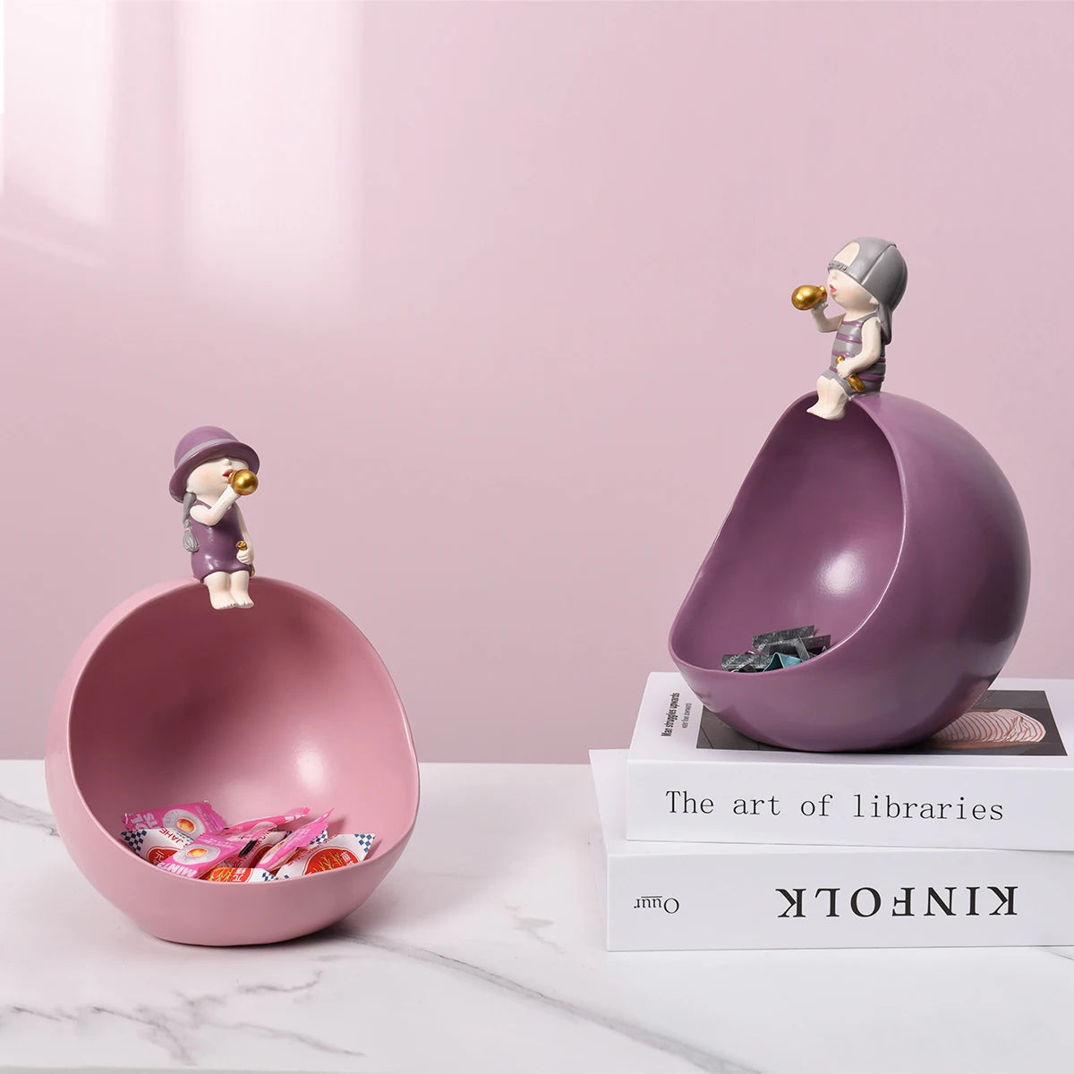 Funny Blowing Girl Figurine Resin Table Sugar Candy  Bowl  Kids Desktop Storage Gift Ornaments