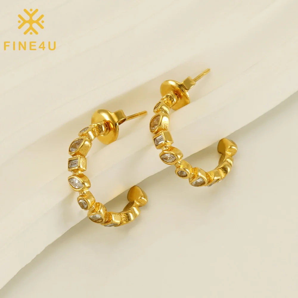 Wholesale Fashion Cz Jewelry Women Cubic Zirconia 18K Gold Plated Stainless Steel Hoop Earrings
