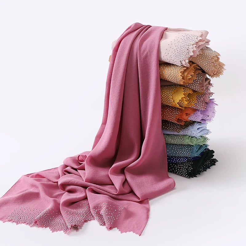 2022 Luxury Laser Cut Rhinestone Chiffon Hijab Muslim Women Scarf With Diamond Dubai Ladies Hijabs Scarves Shawls
