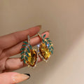 HOVANCI Fashion Spring Summer Shine Crystal Earrings Fruit Pineapple Leaf Dainty Earrings