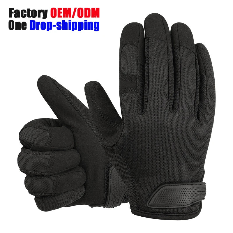 All Black Summer Motorcycle Riding Gloves Cotton/Spandex Breathable Windproof Quick Drying Non-slip Touchscreen Compatible Full