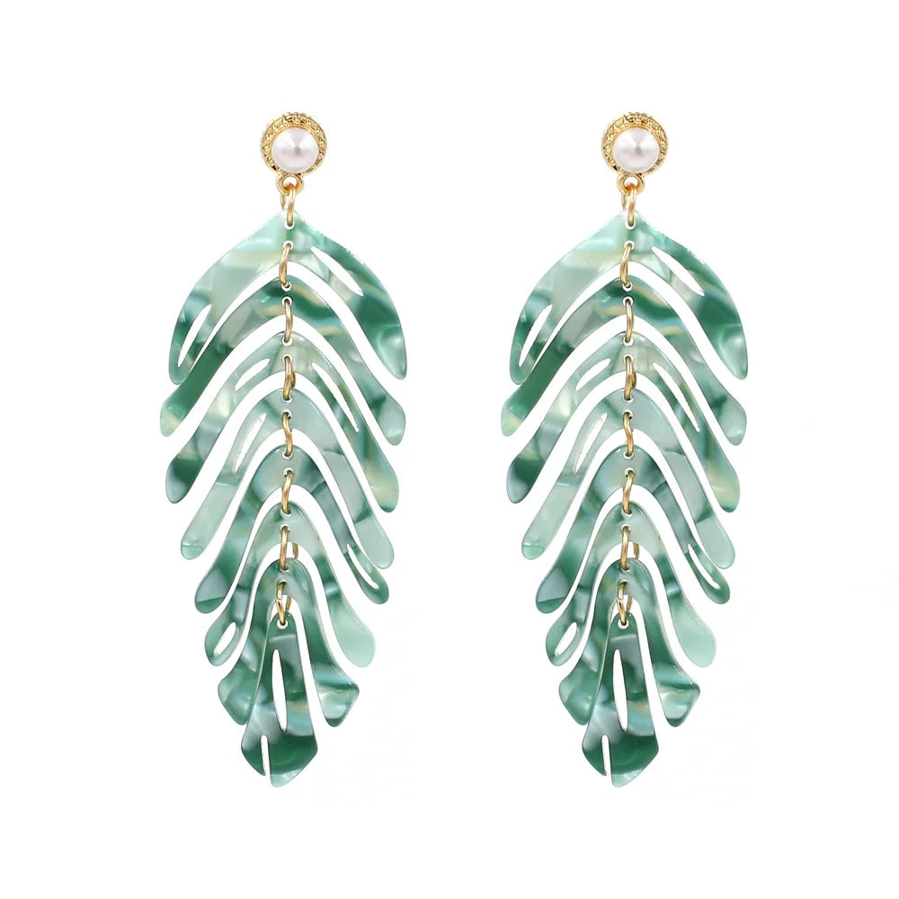 INS New Acrylic Leaf Earrings Fresh and Simple Acetate Sheet Leaf Pendant Exaggerated  Earrings Fashion Jewelry Earrings