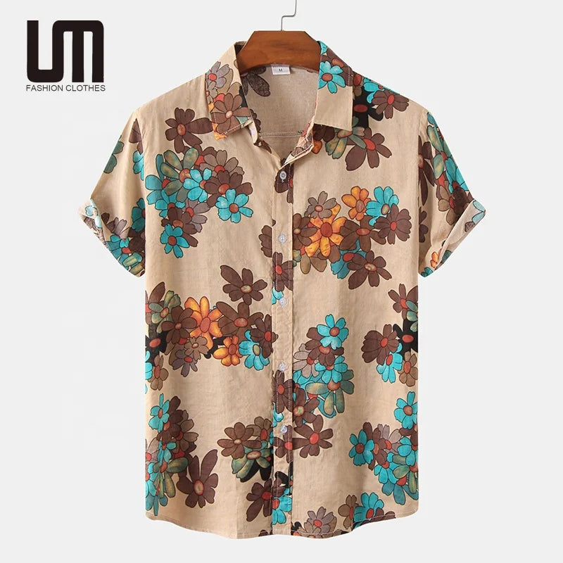 Liu Ming Wholesale 2024 Summer Men Clothing Vacation Floral Printing Short Sleeve Plus Size Casual Hawaiian Shirt