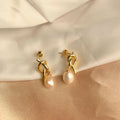 New Arrival Creative 18K Gold Plated Dangle Earrings Knot Shaped Freshwater Pearl Stud Earrings for Women Girls