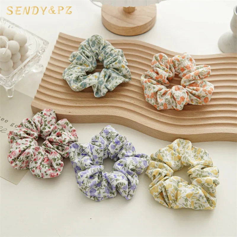 Korean Style Colorful Floral Printed Hair Scrunchies Custom Elastic Hair Tie Hot Sale Women Girls Accessories
