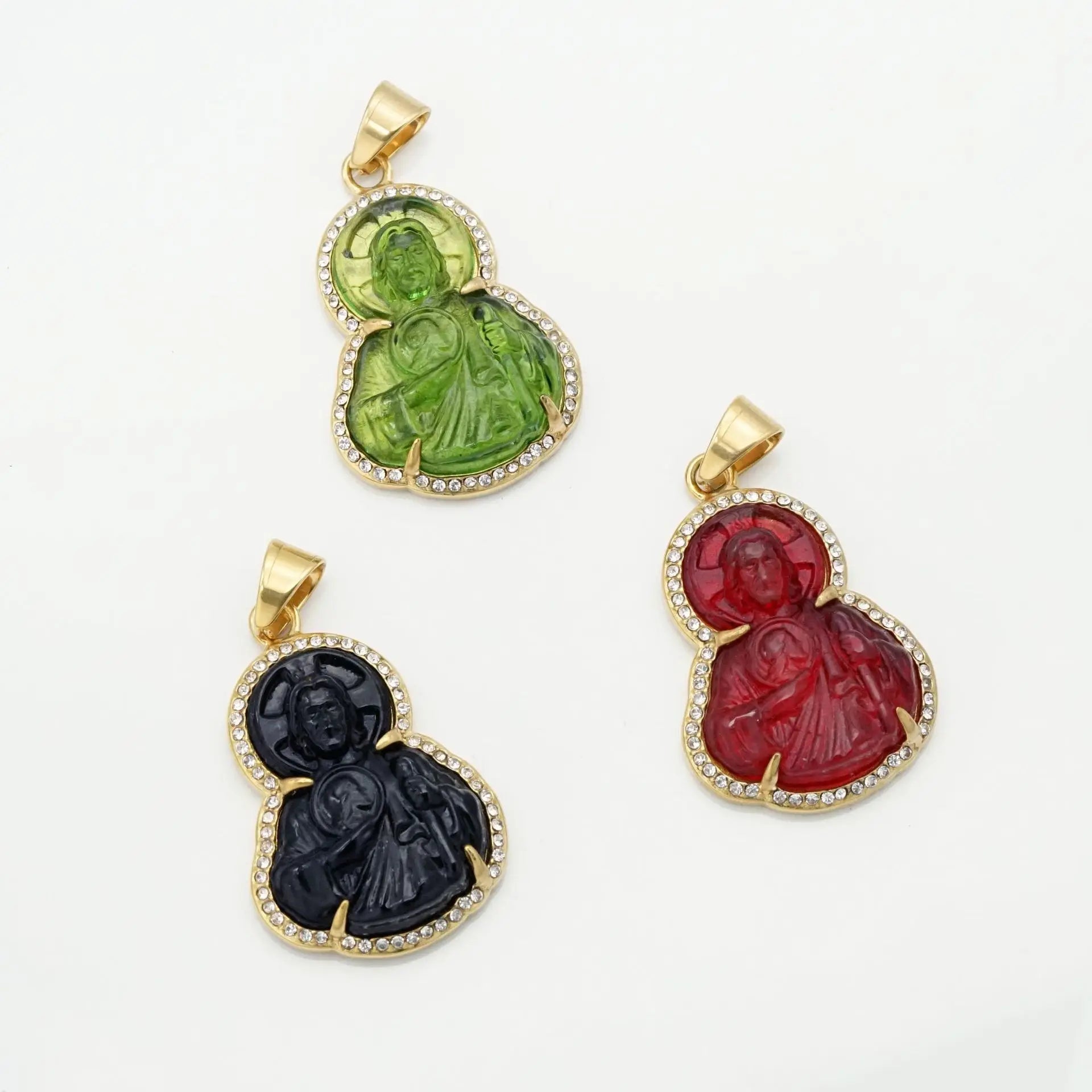 New Arrivals 18k Gold Plated Portrait Christian Jewelry Coloured Glaze Stainless Steel St. Jude Pendant for Necklace
