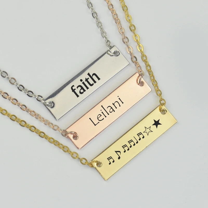 Minimalism Rectangular Pendant Jewelry Women Men DIY Custom Blank Engravable Stainless Steel Bar Necklace