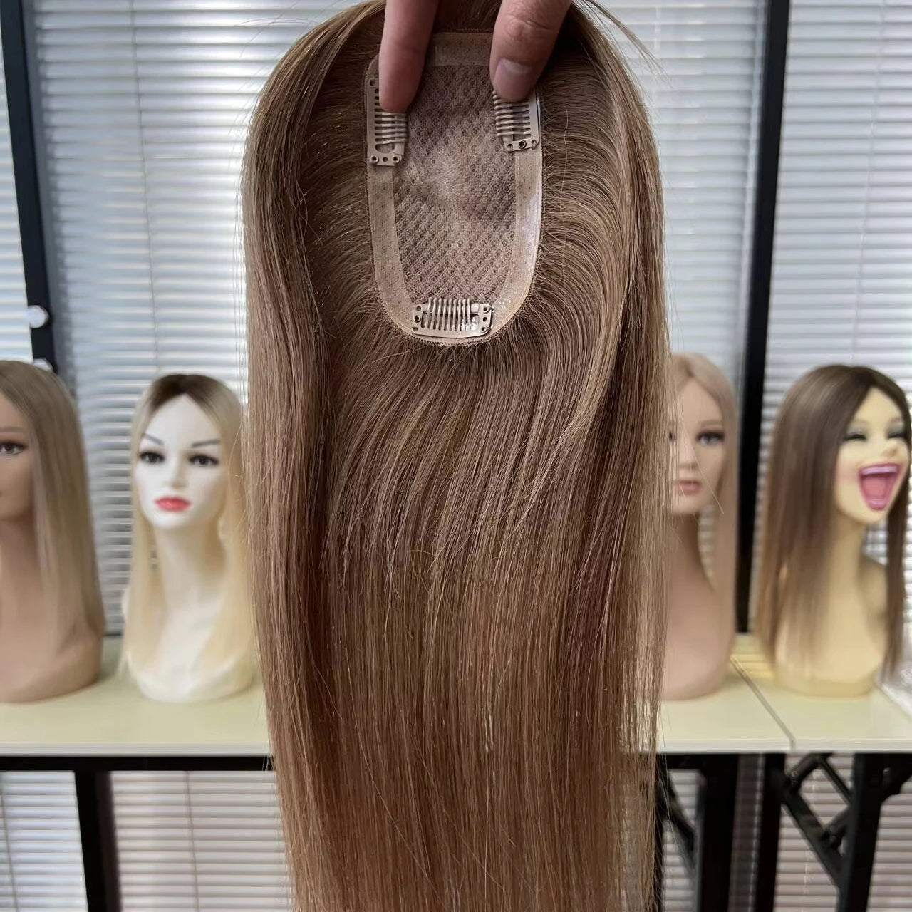 Virgin European Human Hair Mono Base Toupee Light Brown Color Silk Base Human Hair Topper for Women