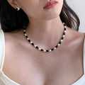 S925 Silver Natural Black Agate Pearl Necklace Natural Bead Interval Black and White Choker Simple and Light Luxury Temperament