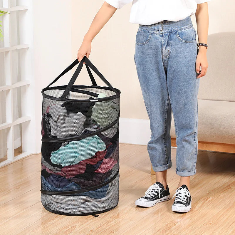 Kids Toy Dirty Clothes Storage Pop-up Folding Space-Saving Laundry Hamper Steel Wire Reinforced Easy Carry Home Use Made