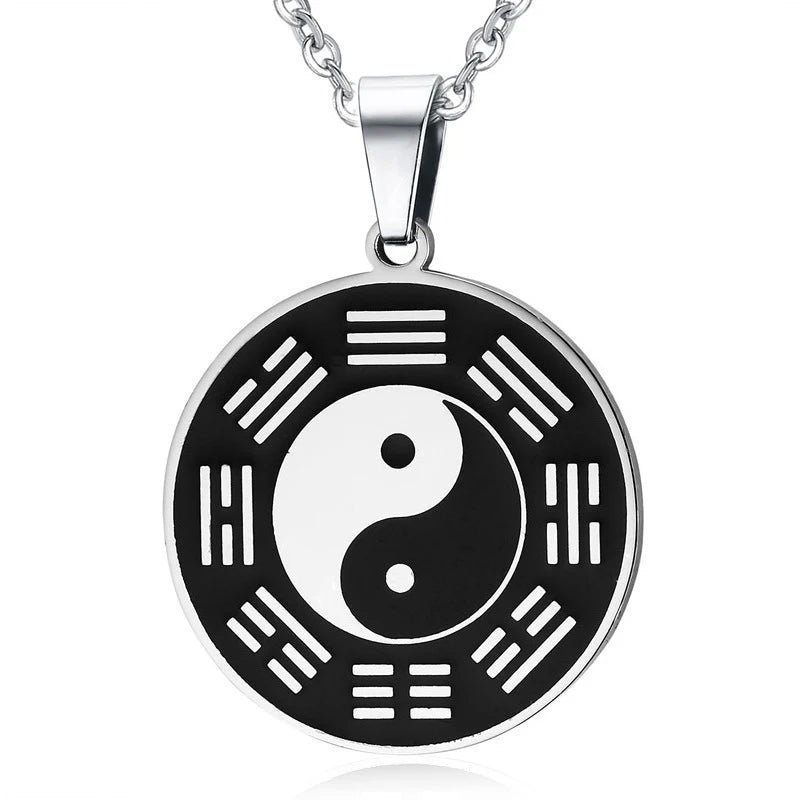 Chinese Style Taoist Amulet Pendant Necklace Stainless Steel Chain Necklace Men Necklace