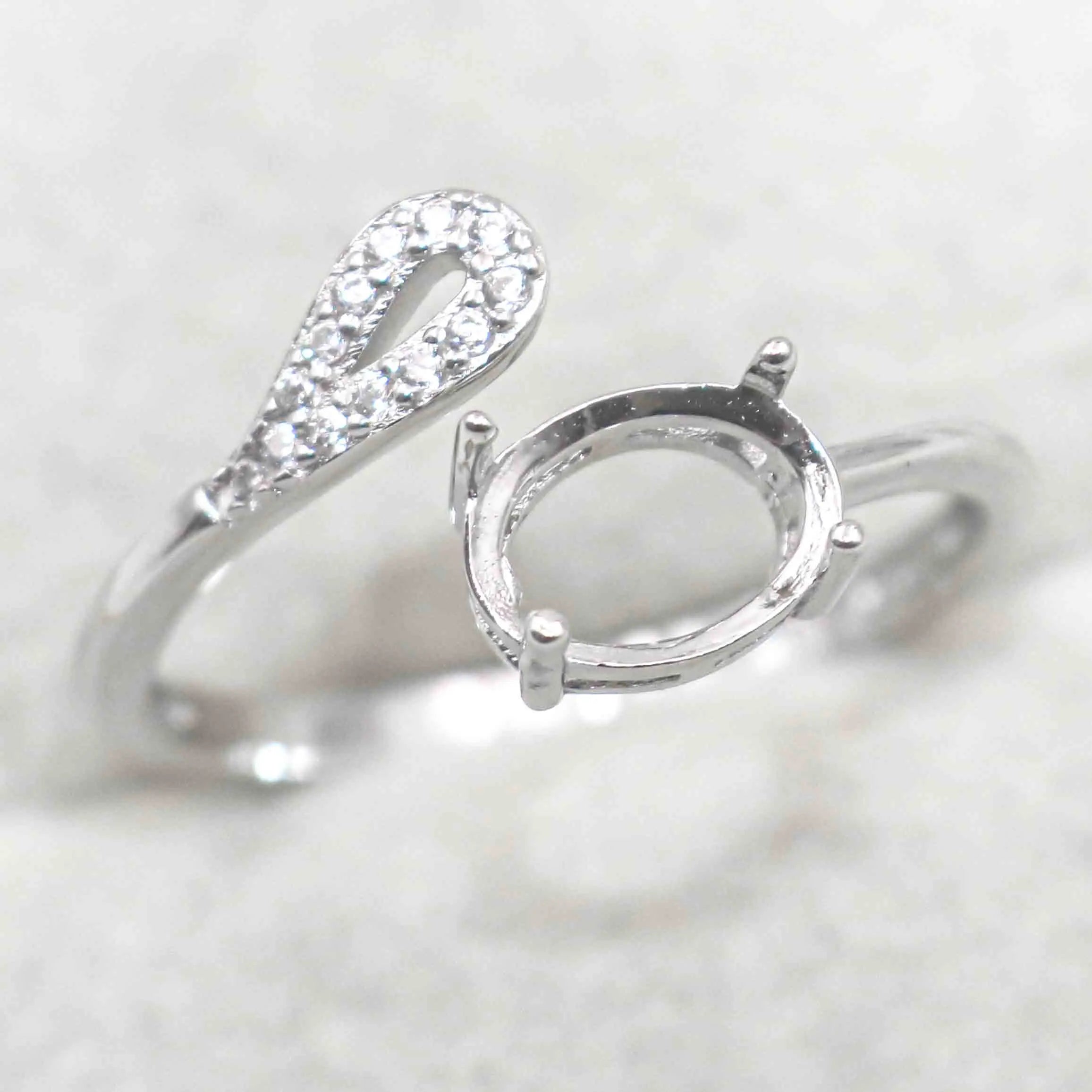 Sterling Silver 6*8mm Semi Mount Ring Frame Empty Blank Support Claw Setting S925 Base Holder Without Center Stone for DIY Inlay