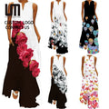2025 Summer Floral Print Maxi Dress Women's Elegant Sleeveless V-Neck Evening Gown Plus Size Beach Party Dress