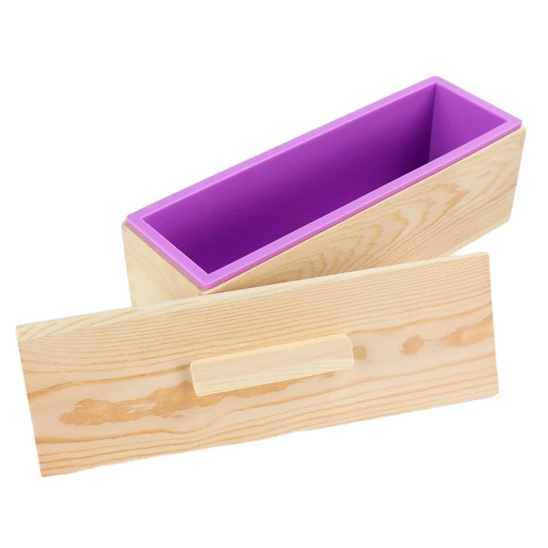 Hot Sell  Handmade    Large Rectangle  1200g Soap Mold Silicone Loaf Soap Mold with Wooden Lid  and Base