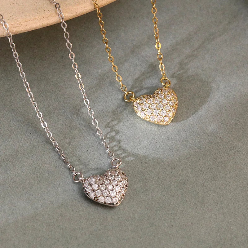 Daidan Silver Necklace 925 Trending Dainty Pave Cz Heart Shape Bling Zircon Necklace