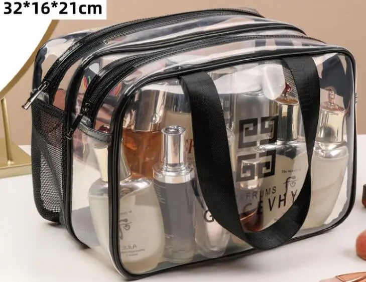 Large-capacity PVC Dry and Wet Separation Makeup Bag Thickened Double Layer Multi-functional Waterproof Toiletries Storage