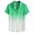 Men's Casual Short Sleeve Shirt with Turn-Down Collar Gradient Loose Blusa Masculina Breathable Knitted Weave