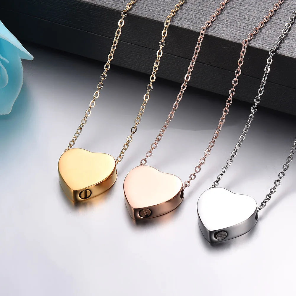 Minimalist Stainless Steel Heart Moon Drop Water Casket Bone Ashes Cremation Urn Necklace