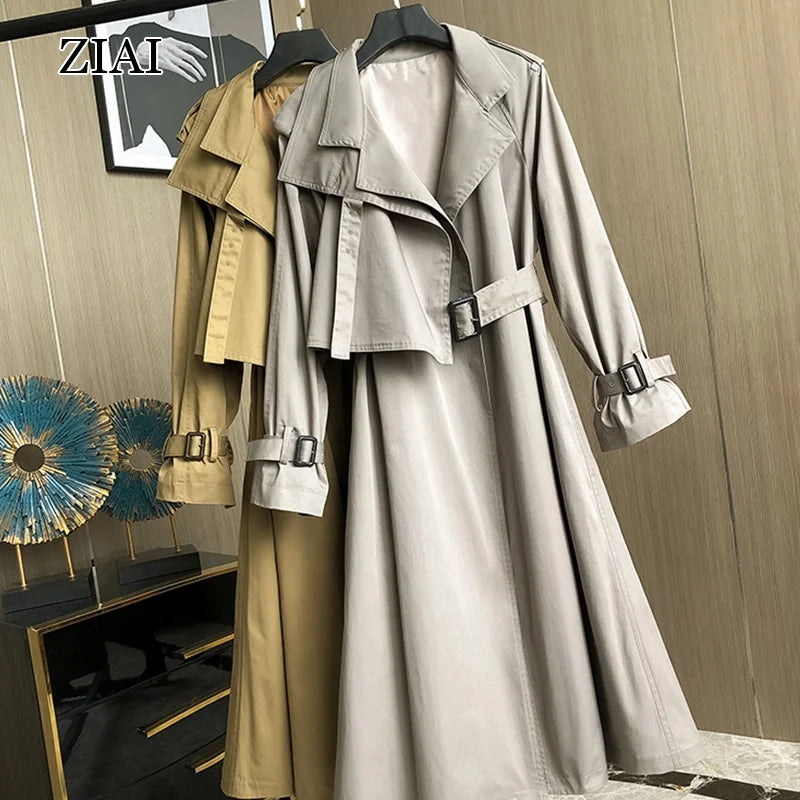 Trench Coat Women's Spring New Style Korean Style Loose Temperament Lace-up Fashion Jacket Mid-length Over-the-knee Trench Coat