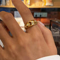 New Style Luxury Stainless Steel 18K Gold Plated Ring White Rhinestone Hollow Moon Star Crescent Rings