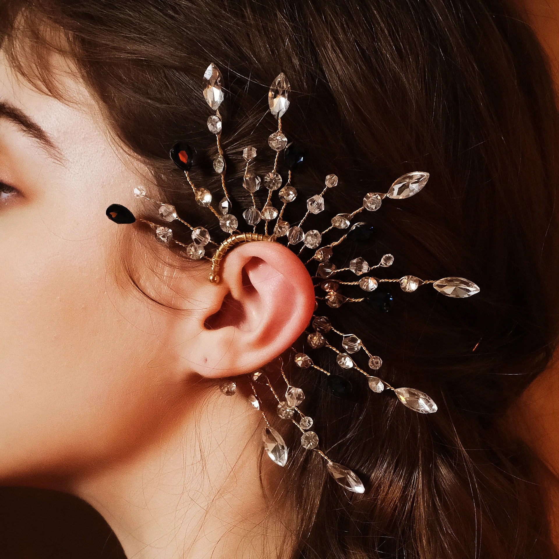 Miallo Fashion Non Piercing Ear Wrap Jewelry Handmade Earring Clip Rhinestone Crystal Ear Cuff for Women