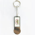 One Euro Size Aluminum Trolley Coin Keychain with Custom Domming Offset Printed Logo Durable Metal Keychain