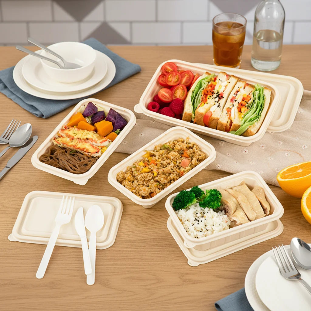 500 650 750 1000 ml Rectangular Disposable Takeout Bento Box Eco Friendly BPA Free Biodegradable Take Away Food Containers