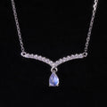 C8141 Abiding Dainty Pear Shape 4x6MM Moonstone Cubic Zirconia 925 Silver V Bar Pendant Necklace for Women Wedding