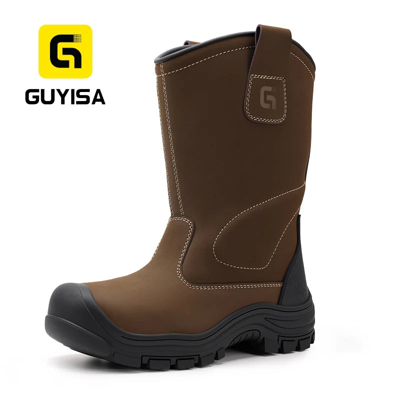 GUYISA Safety Shoes New Fashion Khaki Waterproof Microfiber Safety Boots for Men Support Customization Rubber Sole Anti Smash MegaBDM