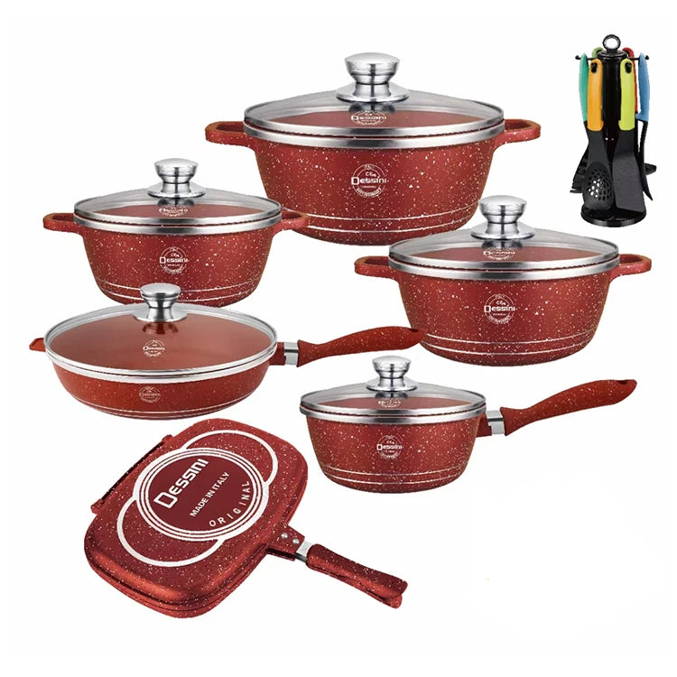 24PCS Dessini Non Stick Marble Stone Coating Cooking Pot Pan Nonstick Forged Die Cast Aluminum Cookware Sets