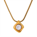 JINYOU 092 Stainless Steel 316l Square Natural Shell Pendant Necklace Gold Color Fashion Daily Jewelry Women Bijoux Femme Gift