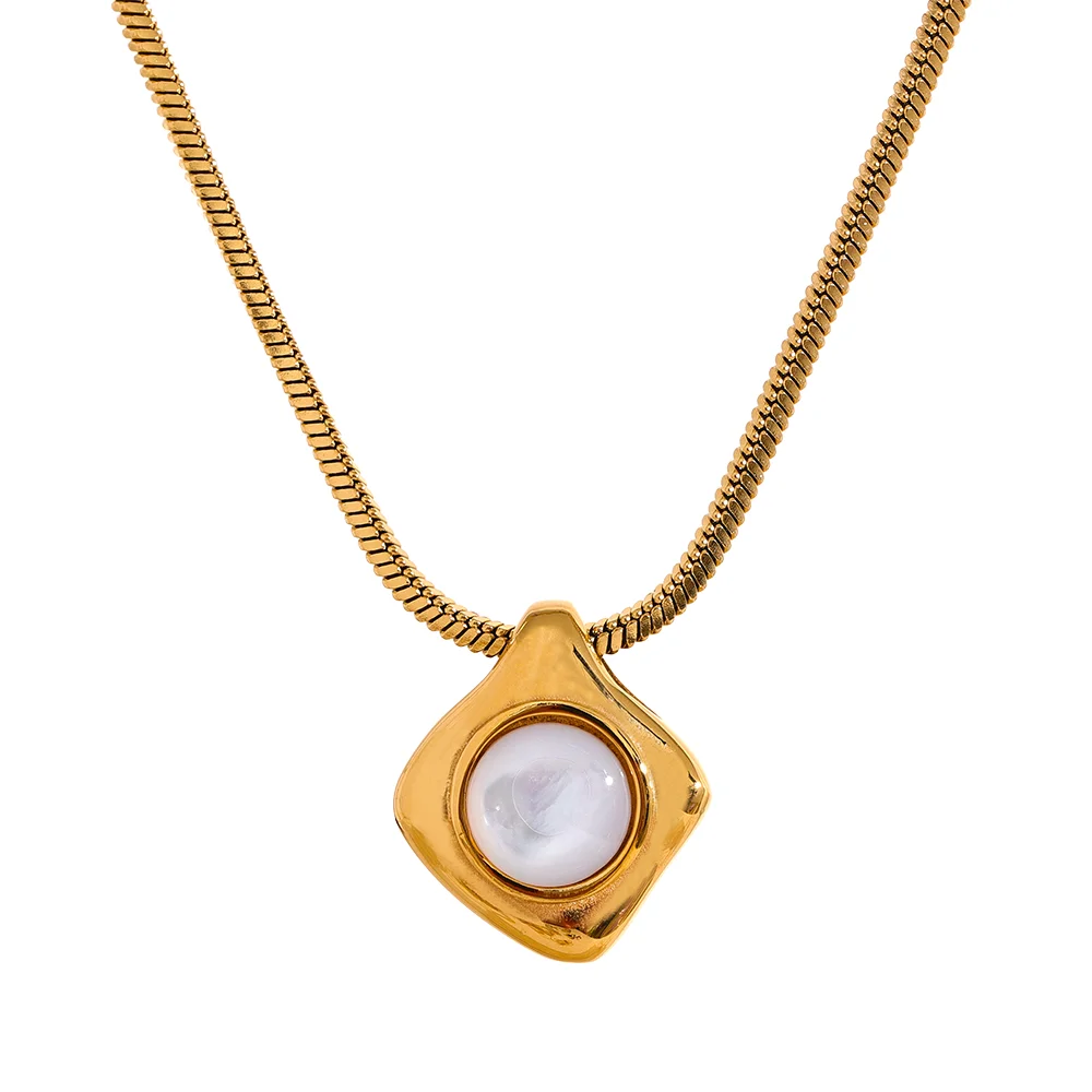 JINYOU 092 Stainless Steel 316l Square Natural Shell Pendant Necklace Gold Color Fashion Daily Jewelry Women Bijoux Femme Gift
