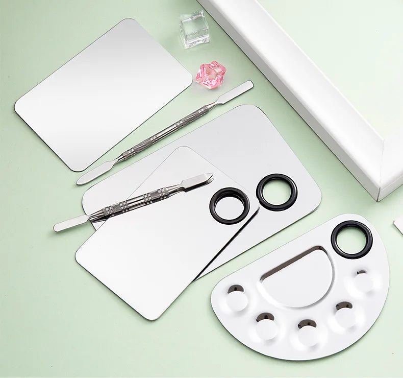 Make up Nail Art Accessories Metal Mixing Tray Stainless Steel Cosmetic Palette Makeup Mixing Palette with Spatula