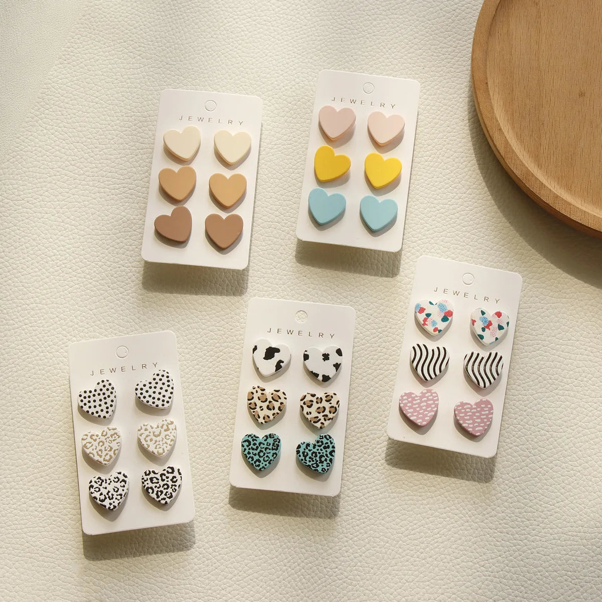 Colorful Cut Dots Leopard Stripe Trendy Earrings Jewelry 3pairs/set Heart Acrylic Stud Earrings for Women